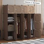 Armoire de rangement modulable marron à 4 colonnes avec penderies et casiers ouverts.