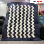 Grand tapis de salon Shaggy moderne motifs vagues bleu et blanc