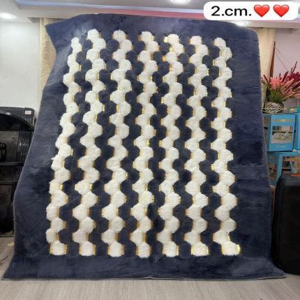 Grand tapis de salon Shaggy moderne motifs vagues bleu et blanc