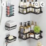 Étagères de douche d'angle adhésives en métal noir sans perçage