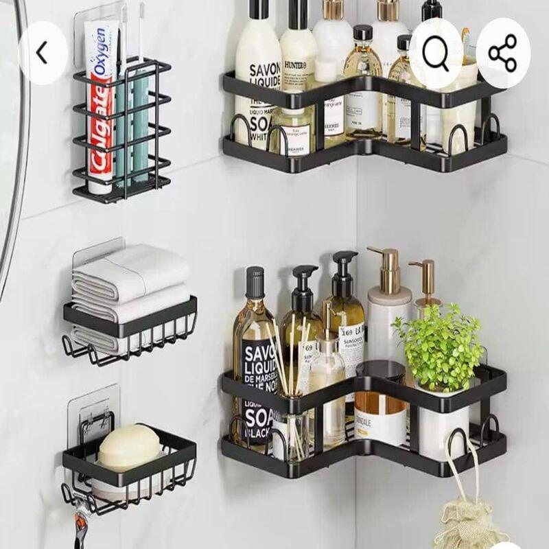 etagere-douche-angle-noire Étagères de douche d'angle adhésives en métal noir sans perçage