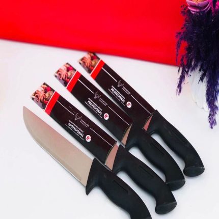 Lot de 4 couteaux de cuisine professionnels avec manches noirs ergonomiques