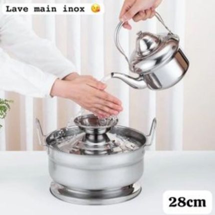 Ensemble lave-mains en acier inoxydable avec théière assortie 28 cm