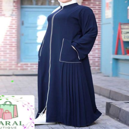 Robe longue abaya zippée à l'avant avec poches et bas plissé pour femme.