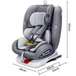 Fiche technique d'un siège auto évolutif pour enfant avec fixations Isofix et harnais de sécurité à 5 points, affichant les dimensions de 65 cm de hauteur, 38 cm de largeur frontale, 40 cm de largeur d'assise intérieure et 53 cm de profondeur.