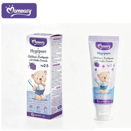 Tube de dentifrice Momeasy Hygiepure formule douce pour bébé de 0 à 2 ans goût fraise.