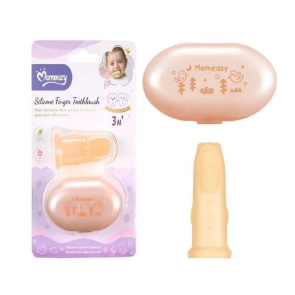 Doigtier de dentition en silicone pour bébé pour le nettoyage des dents et le massage des gencives, avec ses étuis de rangement.