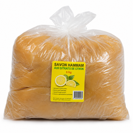 Savon Hammam 5 kg aux extraits naturels, disponible en plusieurs couleurs et senteurs.