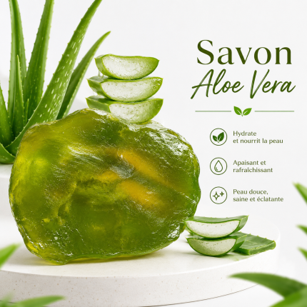 Savon transparent à l'Aloe Vera pour le visage et le corps, disponible en plusieurs senteurs.