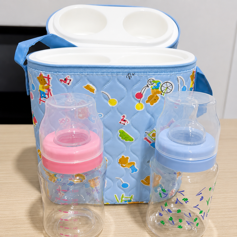 Kit de deux biberons bébé avec sac isotherme bleu