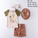 Ensemble bébé 2 pièces gris et vert avec motif lion