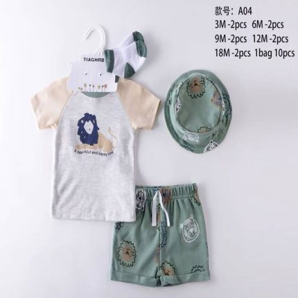 Ensemble bébé 2 pièces gris et vert avec motif lion