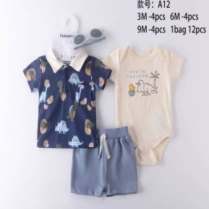 Ensemble 3 pièces bébé avec body, haut et short