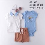 Ensemble 3 pièces bébé avec body, haut et short