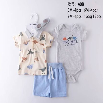 Ensemble 3 pièces bébé avec body, haut et short
