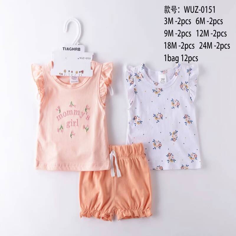 Ensemble fille bébé 2 pièces rose avec haut à volants et short