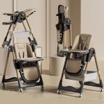 Chaise haute bébé pliable avec tablette, repose-pieds et harnais de sécurité