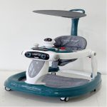 Trotteur bébé avec canopy gris et vert, siège et plateau d’activités