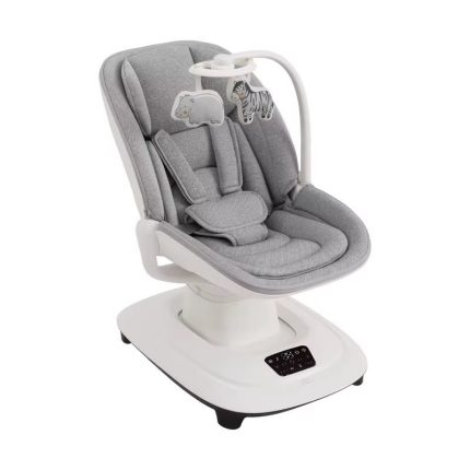 Balancelle électrique bébé grise avec assise rembourrée et harnais