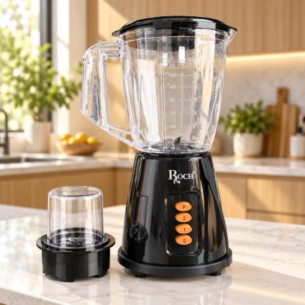 Mixeur ROCH noir avec bol transparent gradué de 2 litres et accessoire de broyage.