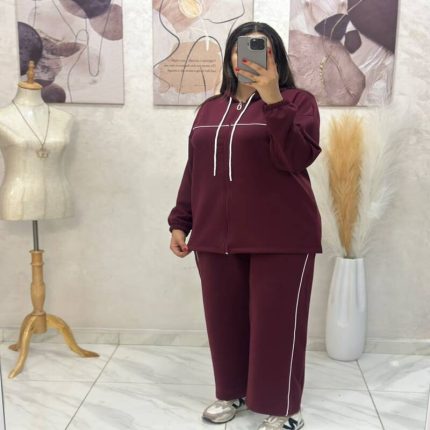 Ensemble femme 2 pièces avec veste zippée à capuche et pantalon assorti