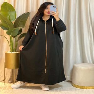 Robe longue femme à capuche et fermeture zippée
