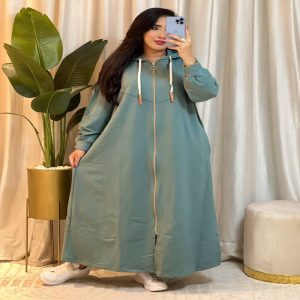 Robe longue femme à capuche et fermeture zippée